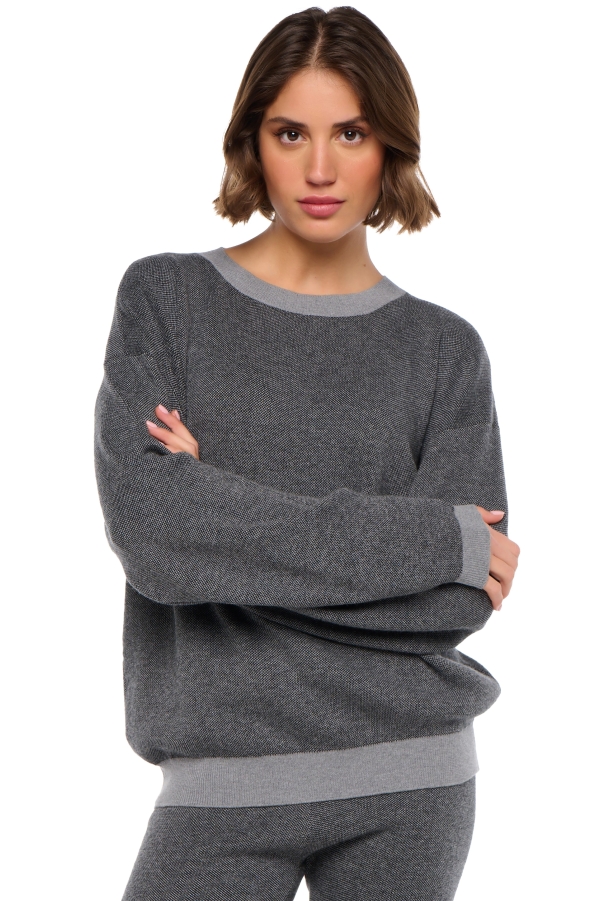 Katoen & Kasjmier dames kasjmier pullover met ronde hals stormie black grey marl m